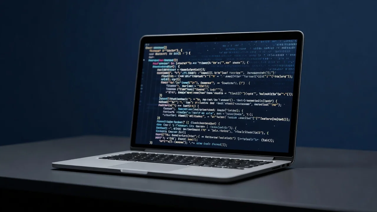 Giovanni il codice sorgente di una blockchain sullo schermo di un laptop